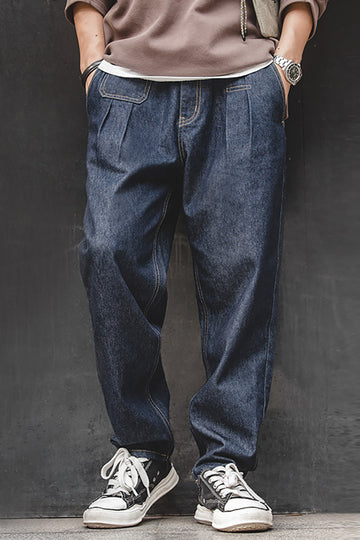 Men's Denim Blue Relaxed Fit Elastic Waist Jean